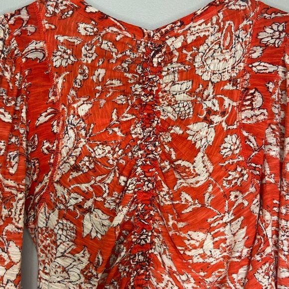 Free People NWT Red/White Floral Say The Word Ruched Long-Sleeve Top Size Small - Picture 7 of 8